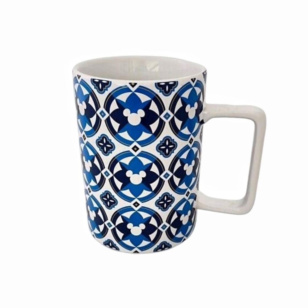 Disney Parks Hidden Mickey Blue & White Geometric Icon 12 Oz Coffee / Tea Mug